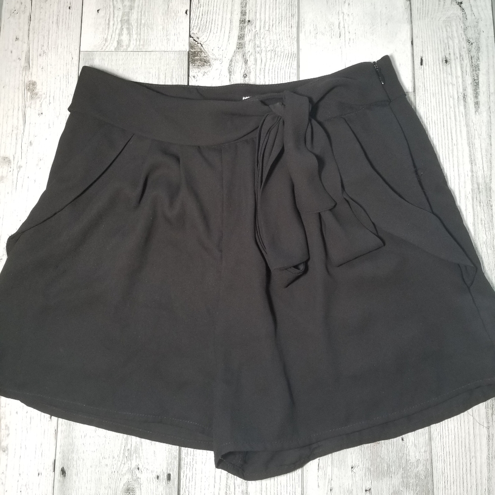 Black High Waisted Shorts with Tie